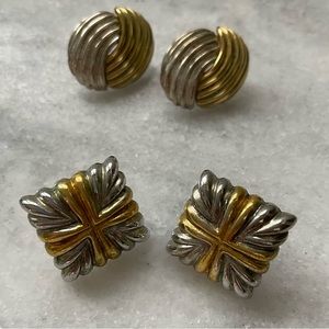 PAIR Vintage Estate Minimal Mixed Metal Stud Earrings Swirl X